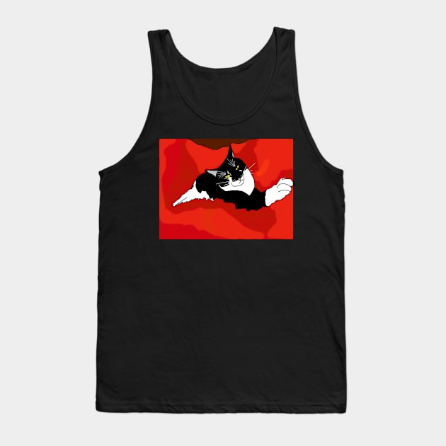 Cute Tuxedo Cat ready to sleep  Copyright TeAnne Tank Top by TeAnne